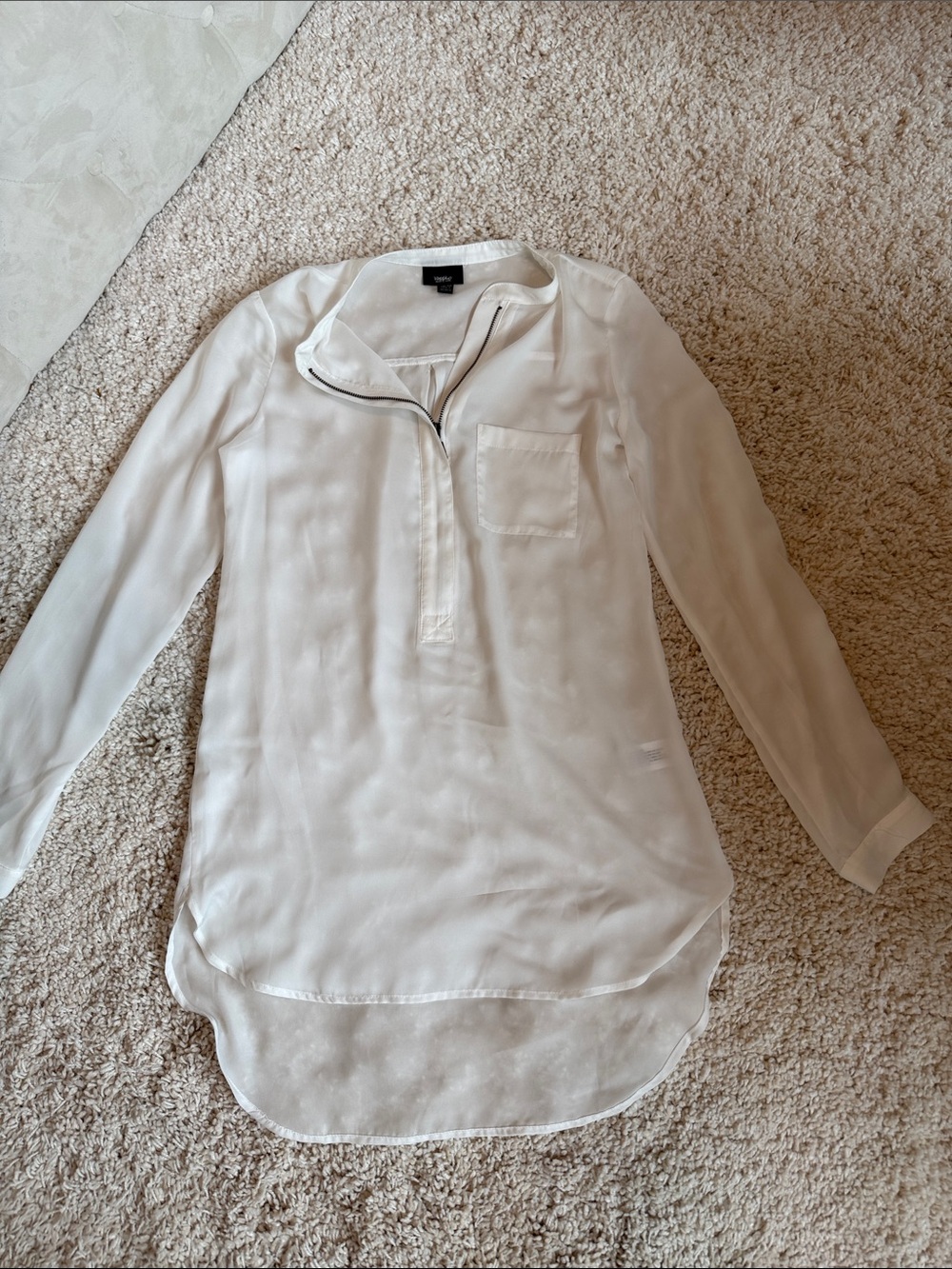Mossimo Supply Co. White zipper neck Long Sleeve Blouse sheer